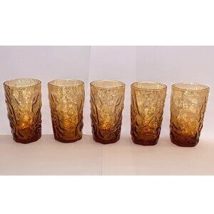 VTG Morgantown Seneca Driftwood Amber Orange Juice Glasses Crinkle (Set of 5)